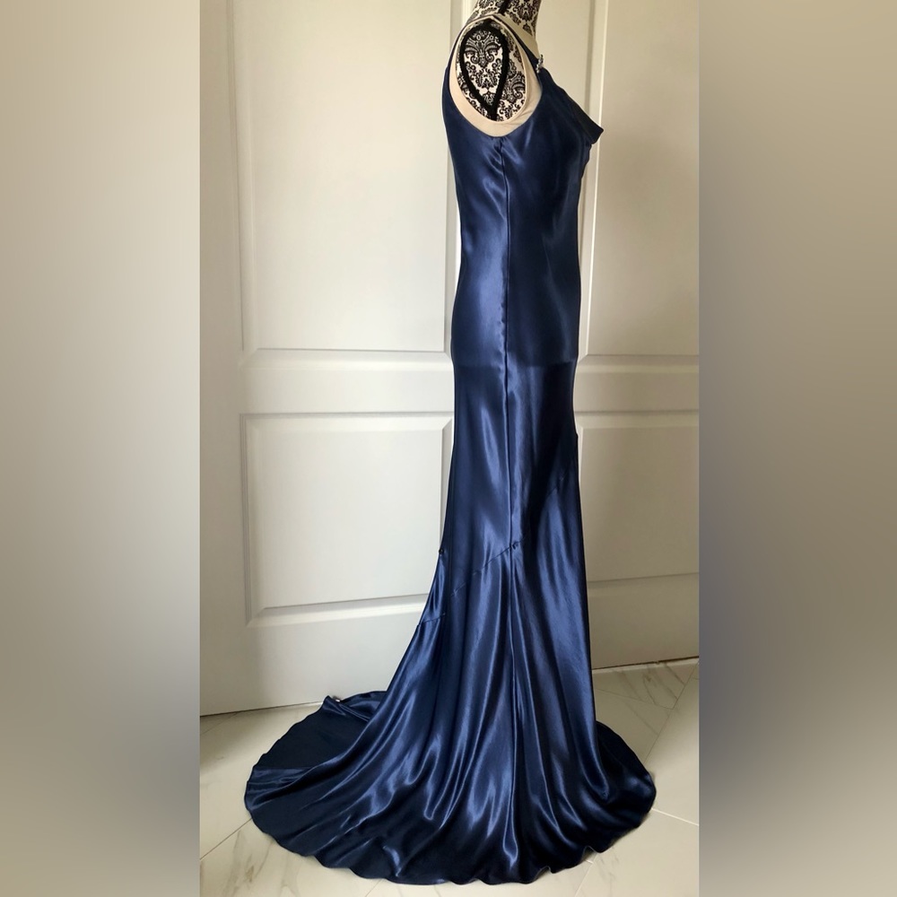 Nieman Marcus ABS Allen Schwartz EXC Y2K/20s 30s Sapphire bias cut gown Size 6 - Picture 2 of 15